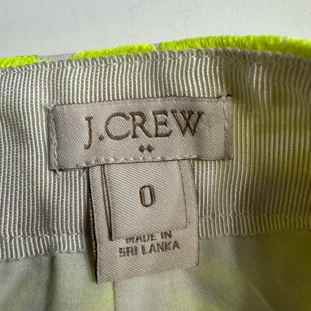 J. Crew Neon Yellow Green Mini Skirt Embroidered Floral Pattern Size 0 - Picture 2 of 5